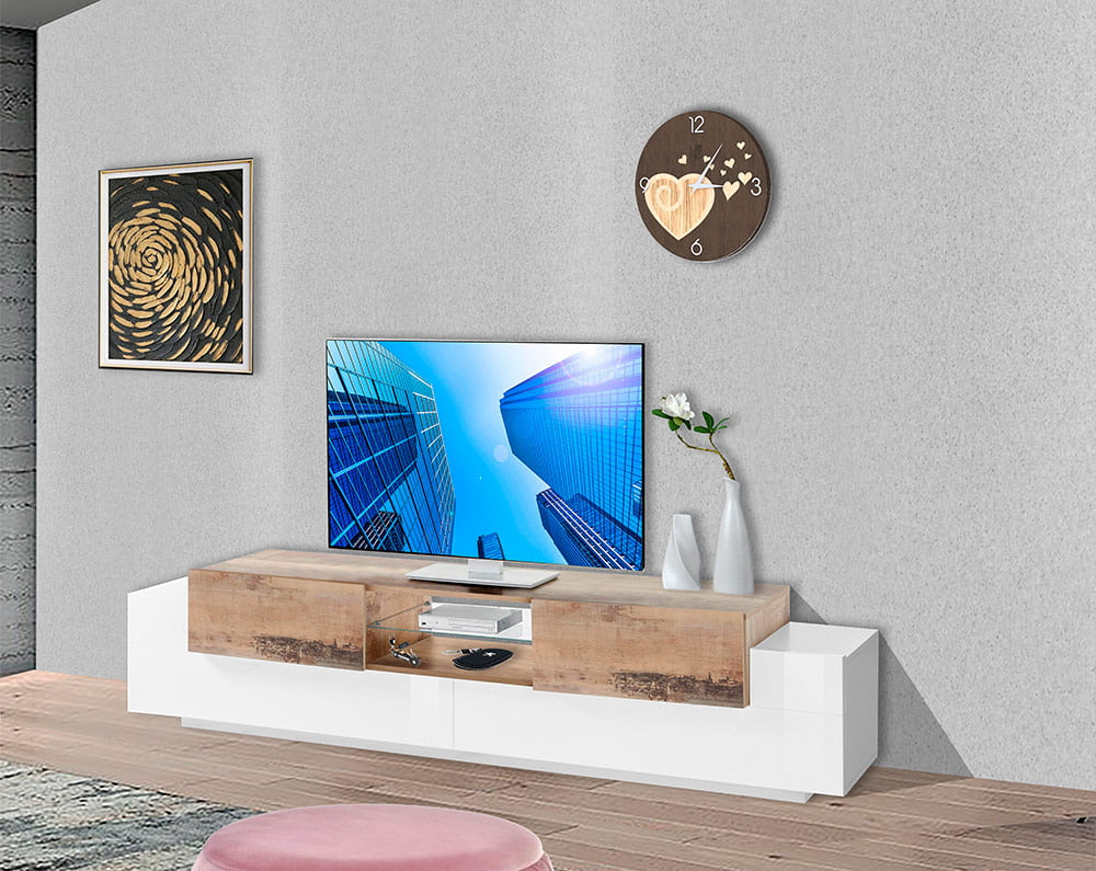 30012133_NEW_CORO_AMB NEW CORO 220 cm TV stand with 2 hinged doors + 2 flap doors - Web Furniture